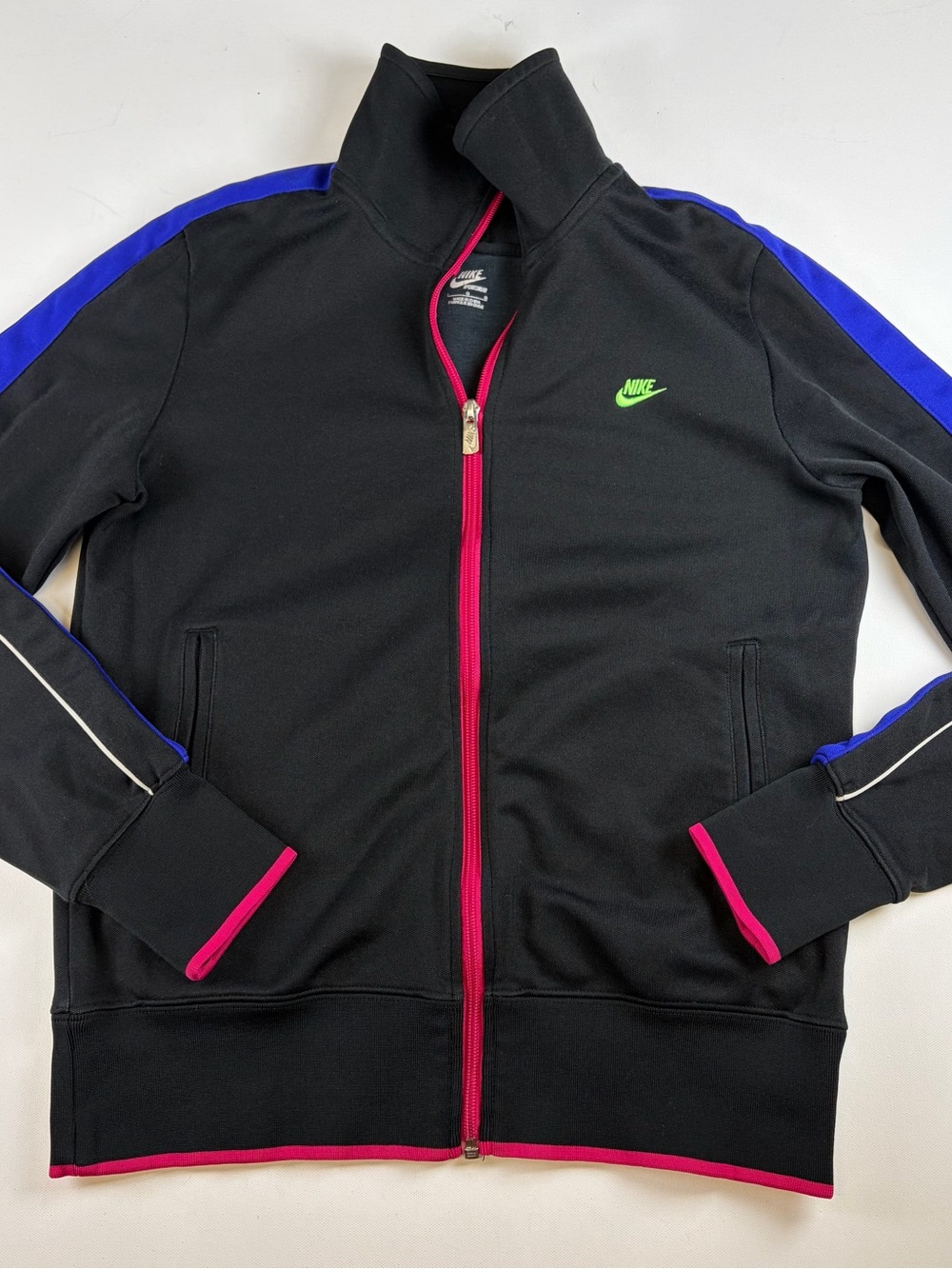 NIKE SPORTSWEAR WOMENS BLACK BLUE PINK FULL ZIP TRACK JACKET GREEN LOGO SIZE S